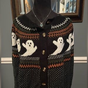 Black Fair Isle Ghost Halloween Fall Autumn Cardigan